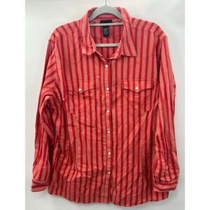Wrangler Women's Retro Red Cowboy Western Pearl Snap Shirt 3XL Striped XXXL